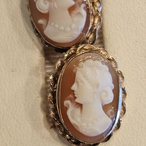 Carved Cameo Earrings in 1/20 Gold Fill and Cream Screwback Earrings
